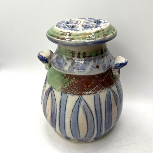 Jar Art Studio Pottery Signed with Lid vibrant design colors